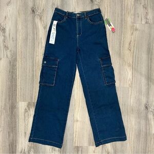 NWT Tinseltown Cargo Wide Leg Jeans Blue Denim Elastic Waist Juniors Size 3/26”